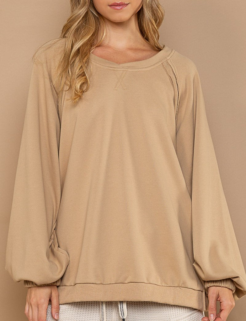 Mocha Vogue - Balloon Sleeve Cross Strap Sweatshirt