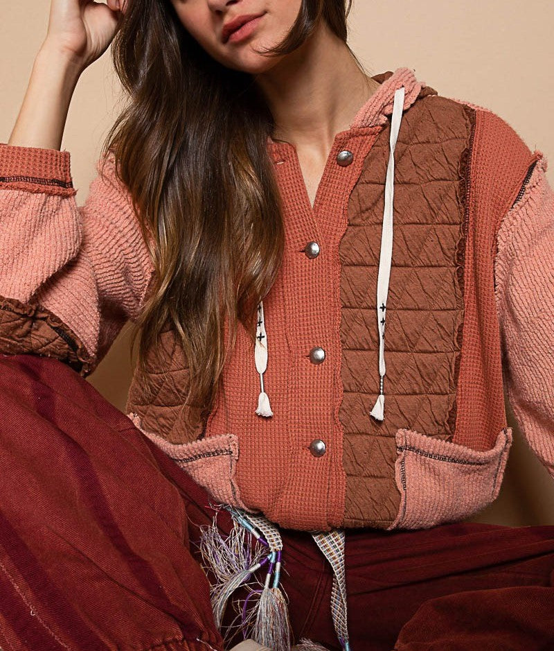 Allure Brown - Hooded Button Down Shacket