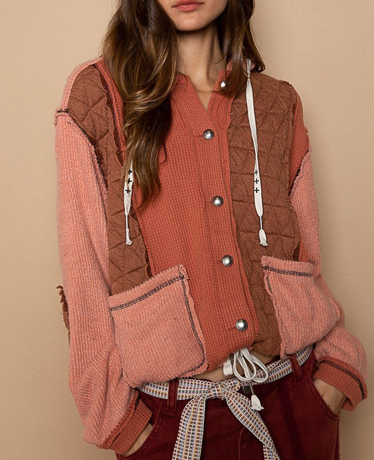 Allure Brown - Hooded Button Down Shacket