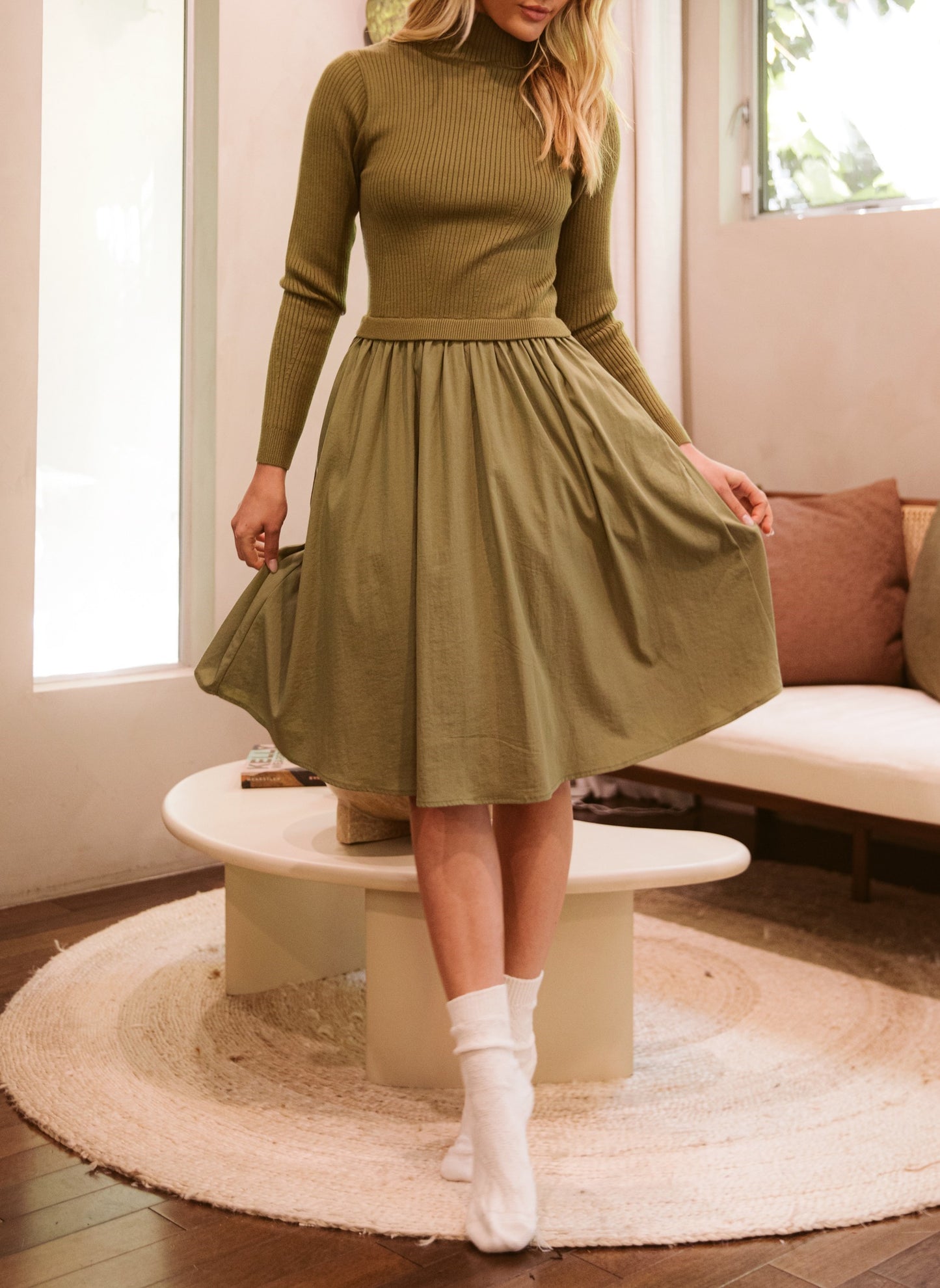 Olive Elegance - Sweater Dress