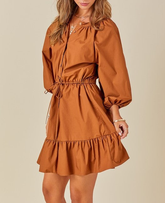 Cocoa Elegance - Cotton Shirt Dress