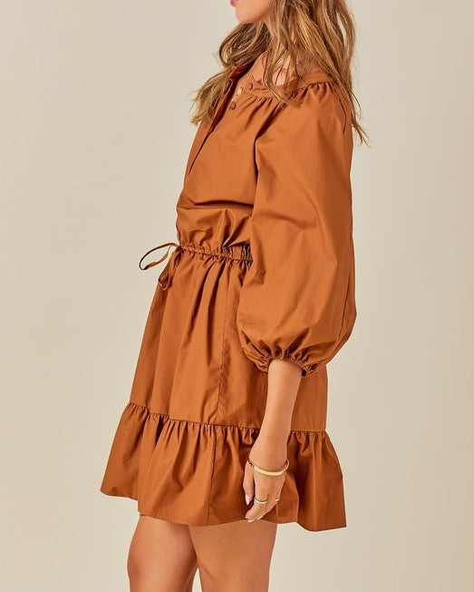 Cocoa Elegance - Cotton Shirt Dress