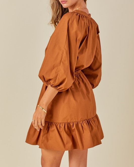 Cocoa Elegance - Cotton Shirt Dress