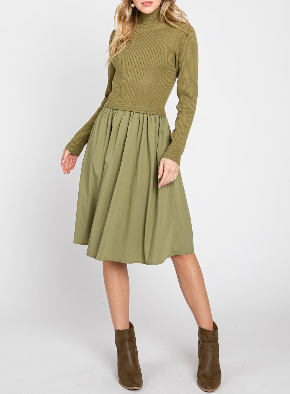 Olive Elegance - Sweater Dress